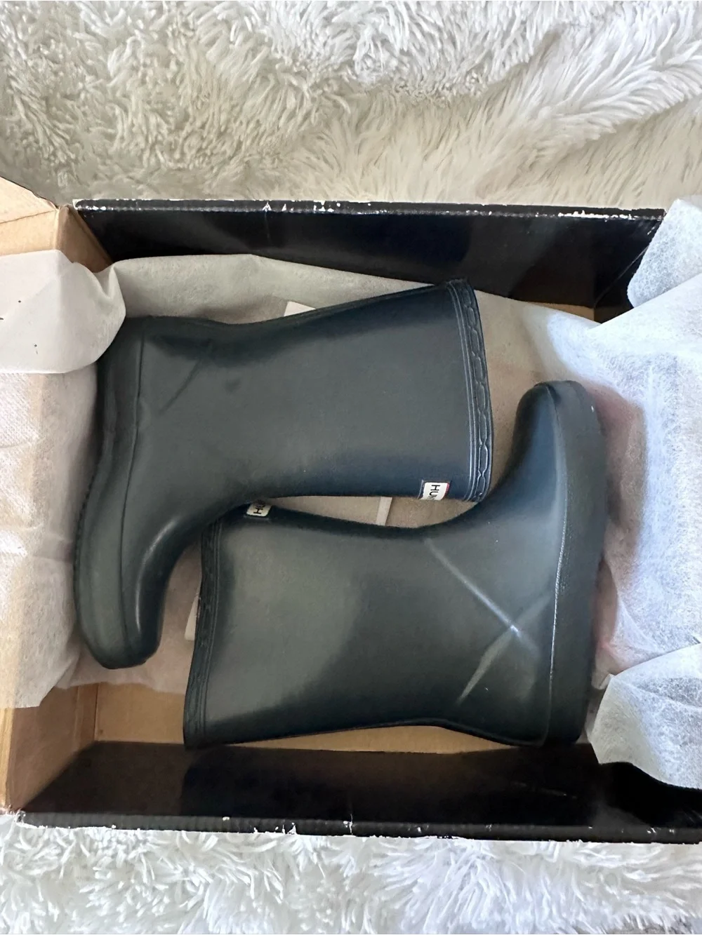 Used Little Girls Hunter Navy Mid-Calf Rubber Rain Boots sz 12